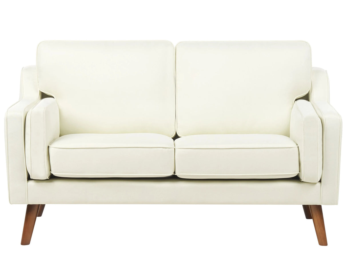 2 Seater Sofa Off-White Fabric Oak Wood Legs Classic Mid-Century Living Room Beliani
