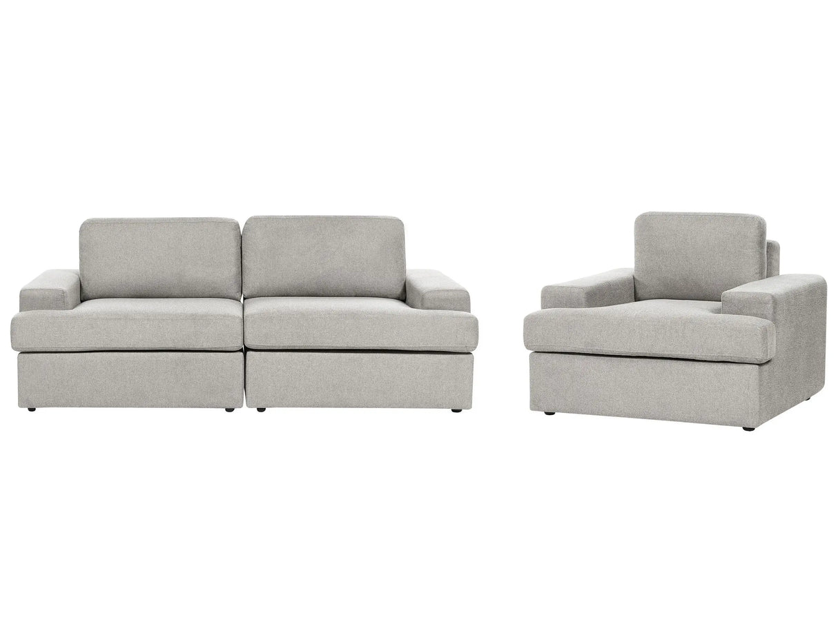 Sofa Set Light Grey Fabric Upholstered 4 Seater with Armchair Cushioned Thickly Padded Backrest Classic Living Room Couch Beliani