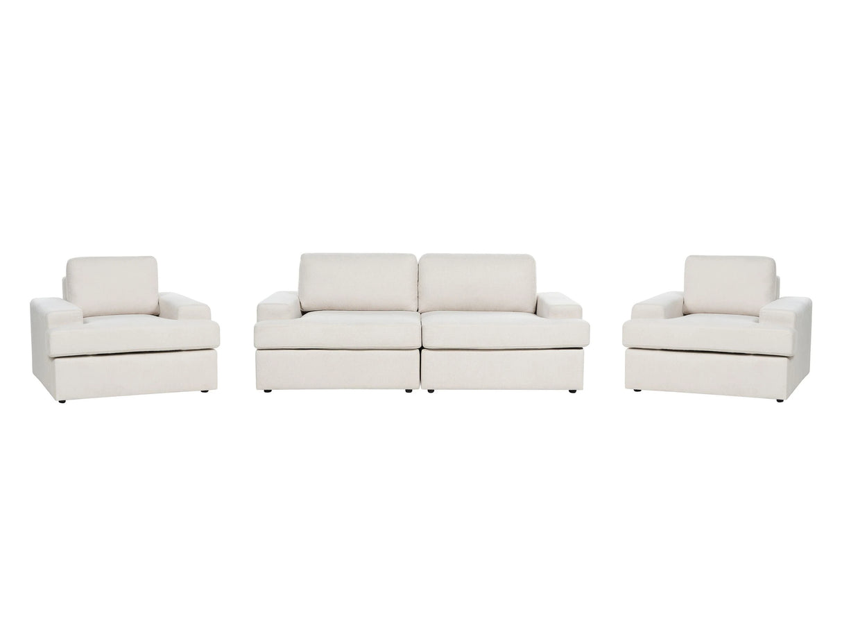 Sofa Set Light Beige Fabric Upholstered 5 Seater with Armchair Cushioned Thickly Padded Backrest Classic Living Room Couch Beliani