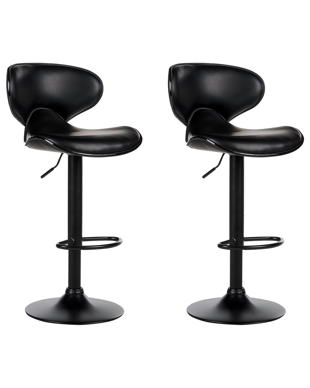 Set of 2 Bar Chairs Black Faux Leather Upholstery Footstool Swivel Gas Lift Adjustable Height Glamour Beliani