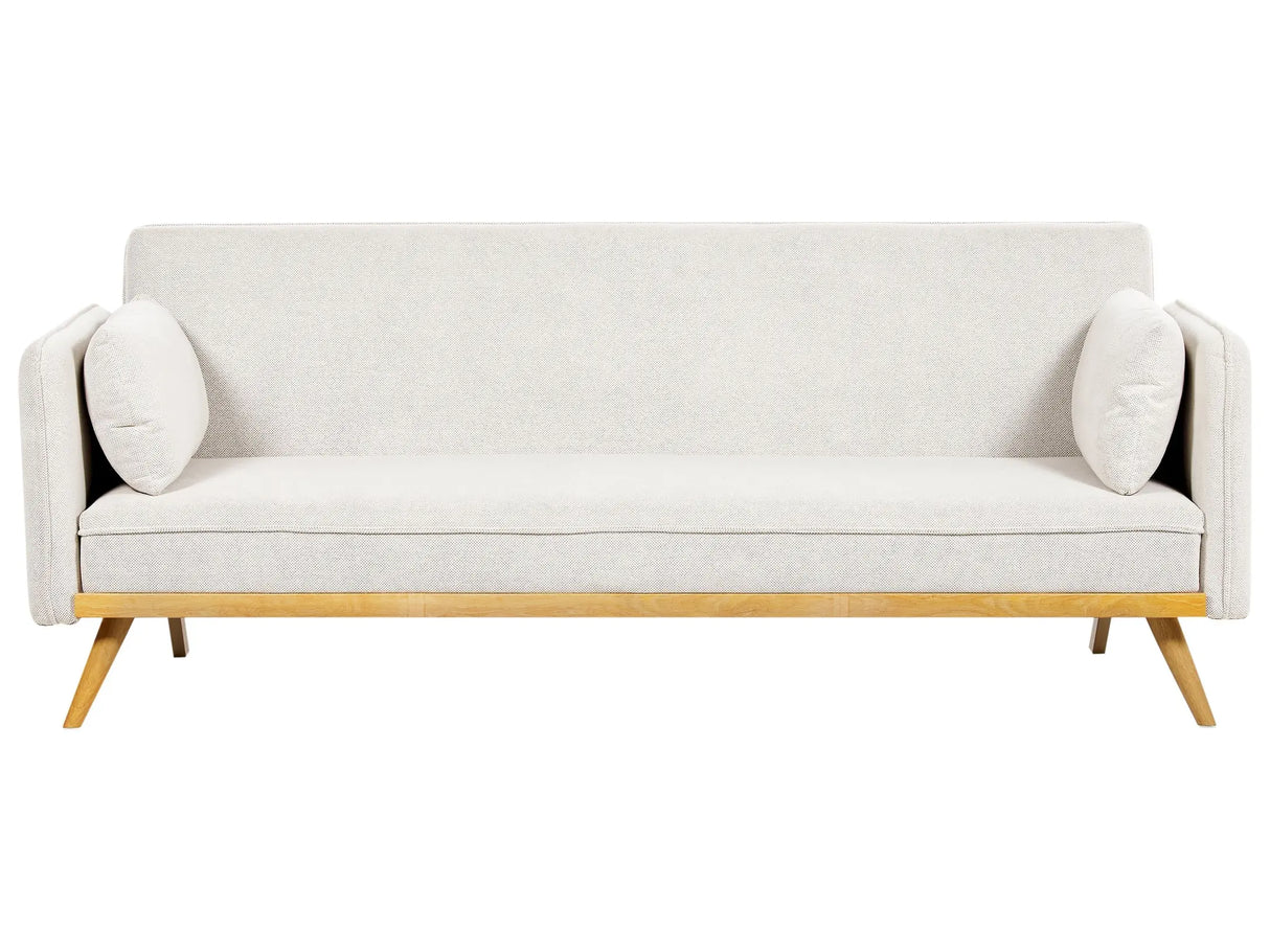 Sofa Bed Off-White Fabric Upholstered 3 Seater Click Clack Bed Wooden Frame Legs Armrests Living Room Traditional Beliani