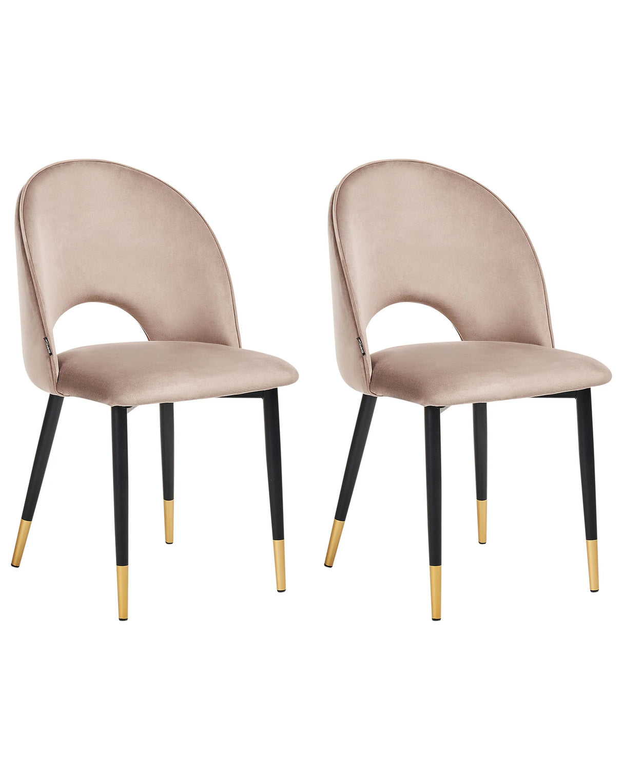 Set of 2 Dining Chairs Taupe Beige Velvet Upholstery Black Legs Retro Glamour Beliani