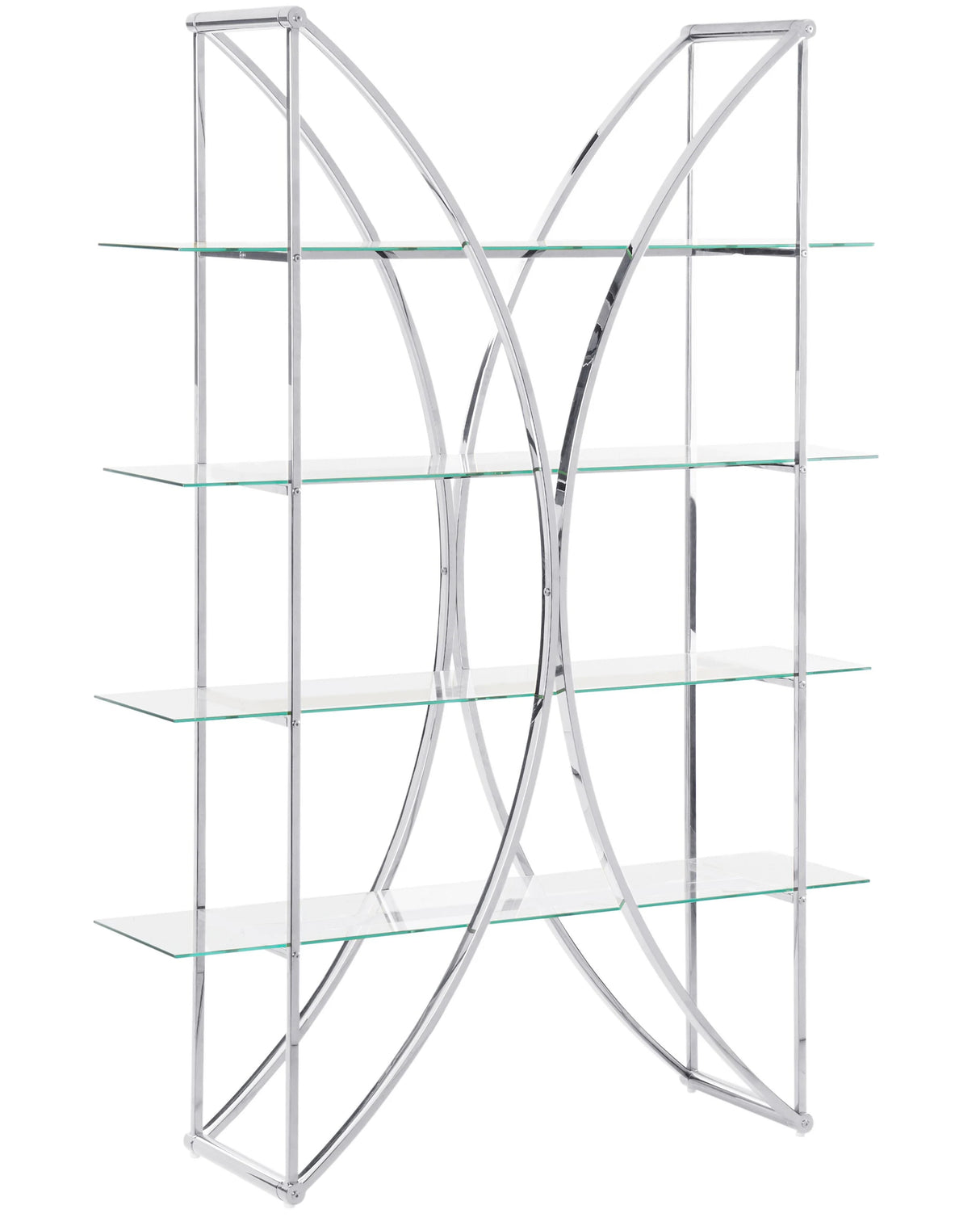 4 Tier Bookcase Metal Silver with Glass Shelves Glamour Style Storage Solution Beliani