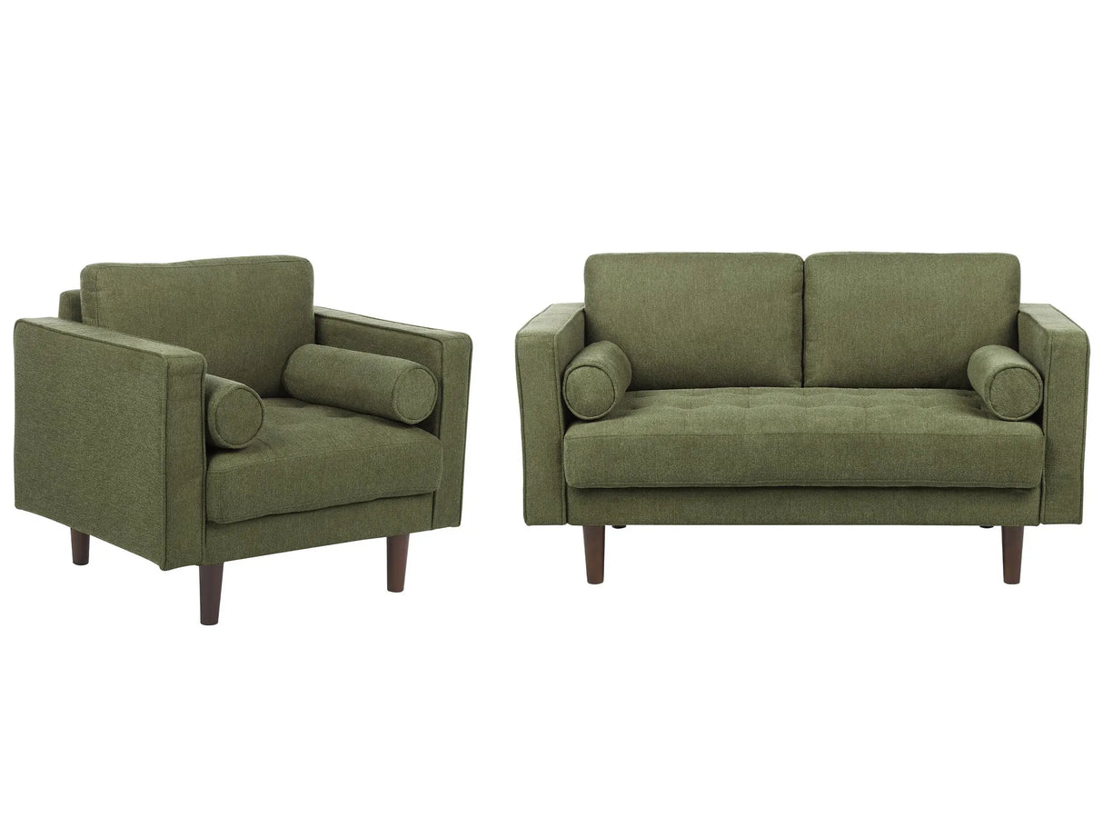 Sofa Set Green Fabric Upholstered 2 Seater with Armchair Cushioned Thickly Padded Backrest Classic Retro Design Living Room Beliani
