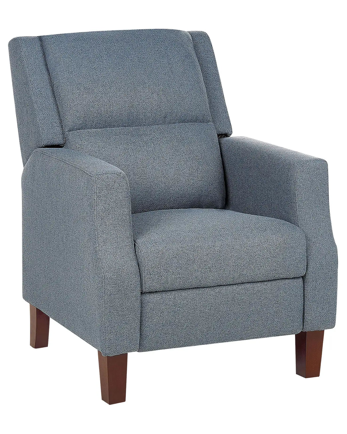 Recliner Chair Blue Fabric Upholstery Push-Back Manually Adjustable Back and Footrest Retro Design Armchair Beliani