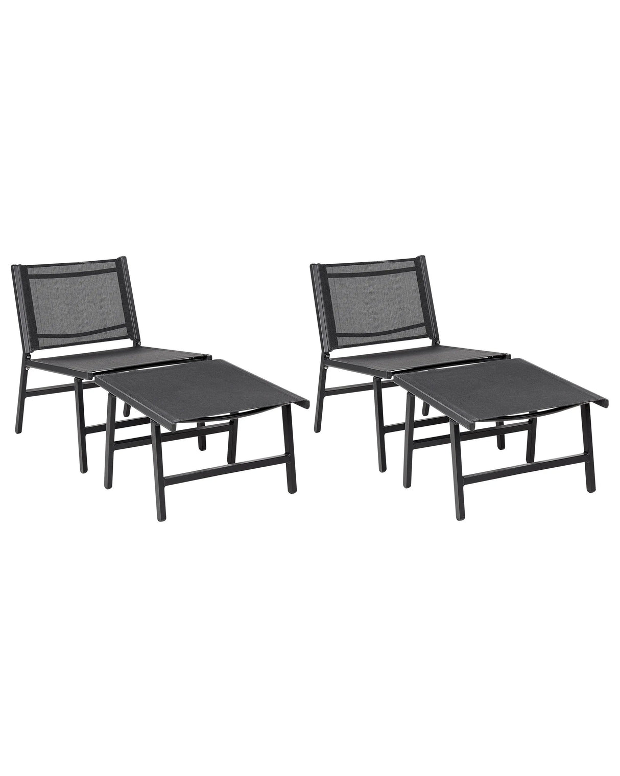 Set of 2 Garden Chairs Black Textilene Seat Backrest Metal Frame with Footrests Modern Outdoor Patio Design Beliani
