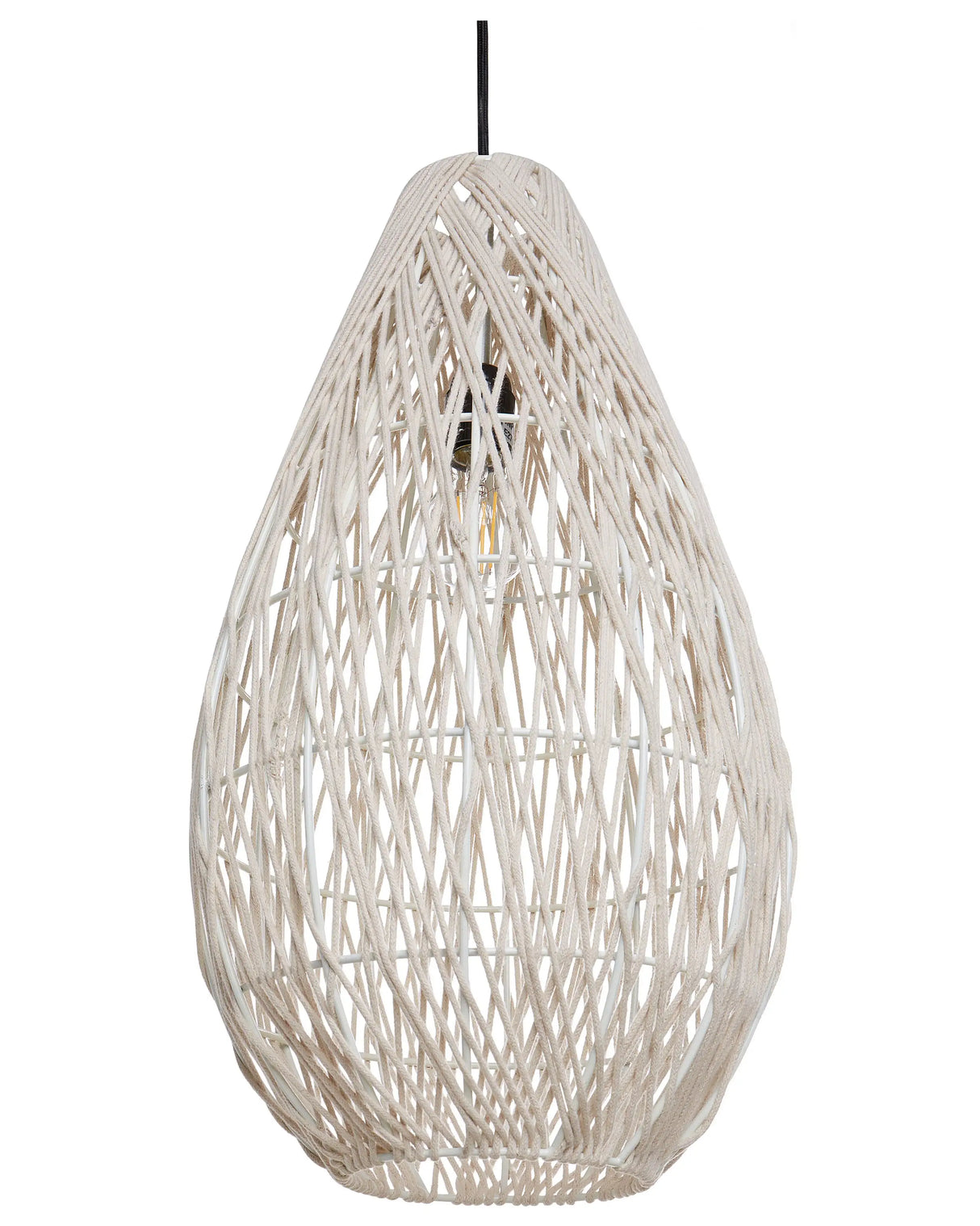 Pendant Hanging Lamp Beige Cotton Rope Cage Shade Japandi Natural Style Beliani