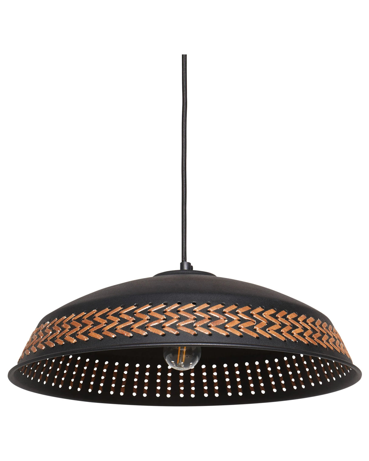 Pendant Hanging Lamp Black Iron PU Leather Dome Shade Modern Contemporary Style Beliani