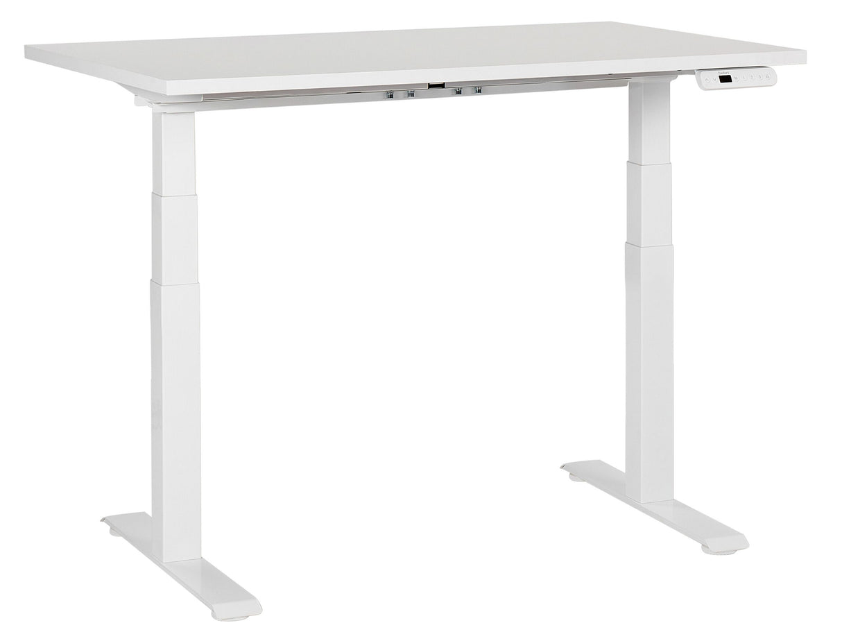 Electrically Adjustable Desk White Tabletop White Steel Frame 120 x 72 cm Sit and Stand Square Feet Modern Design Beliani