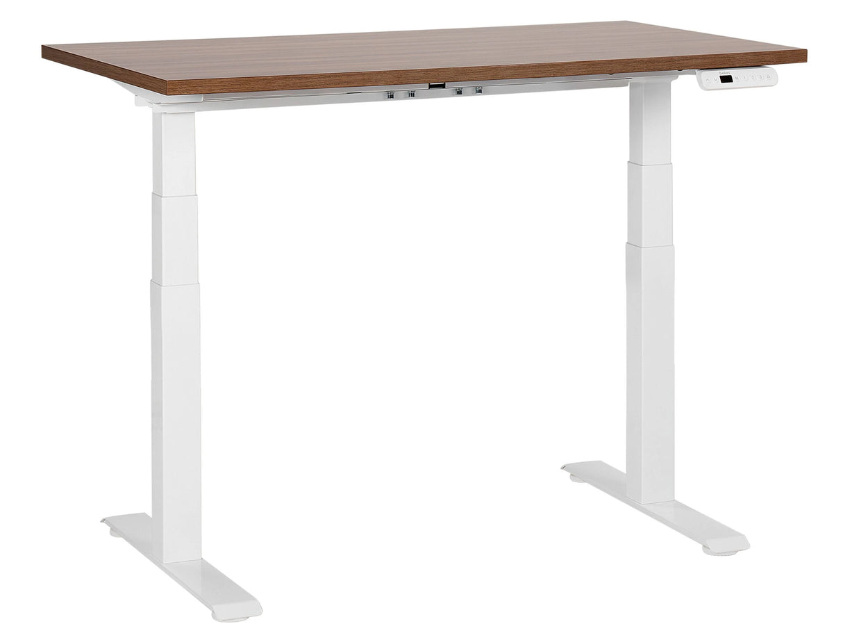 Electrically Adjustable Desk Dark Wood Tabletop White Steel Frame 120 x 72 cm Sit and Stand Square Feet Modern Design Beliani