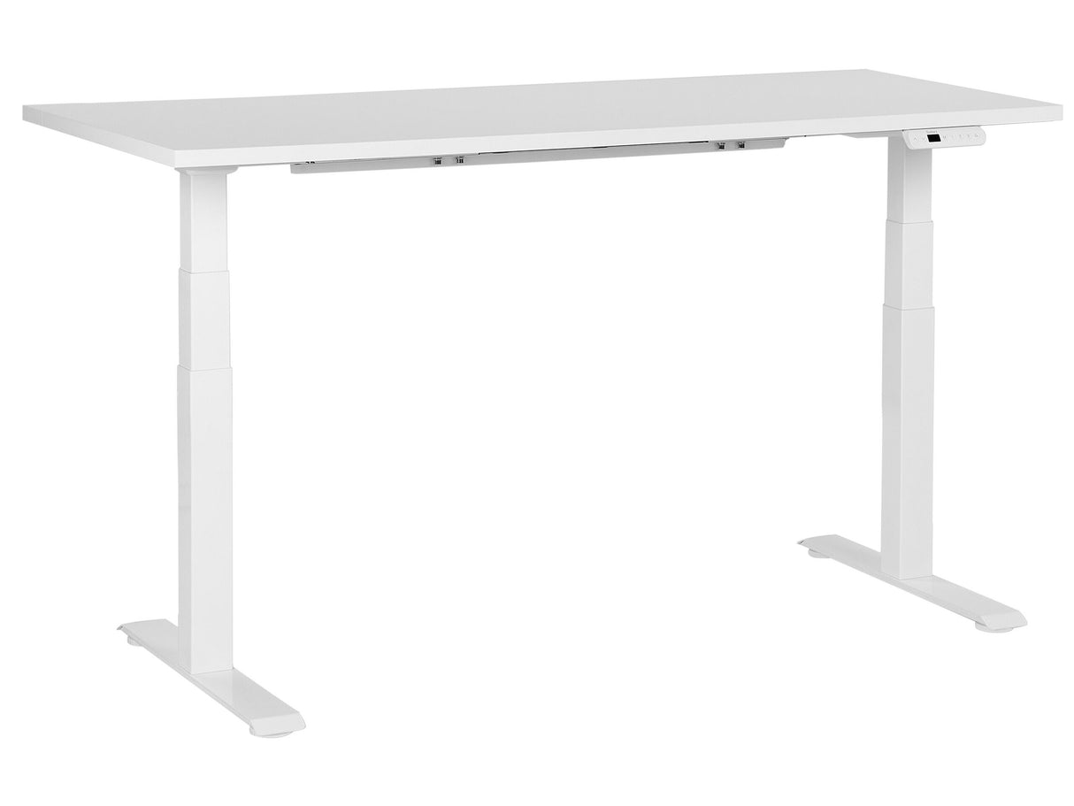 Electrically Adjustable Desk White Tabletop White Steel Frame 160 x 72 cm Sit and Stand Square Feet Modern Design Beliani