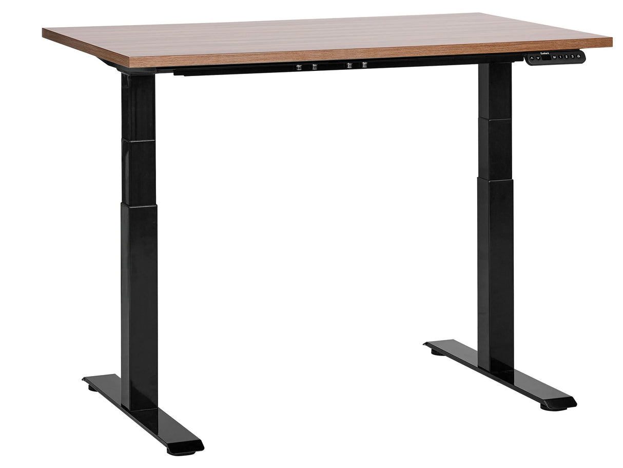 Electrically Adjustable Desk Dark Wood Tabletop Black Steel Frame 120 x 72 cm Sit and Stand Square Feet Modern Design Beliani