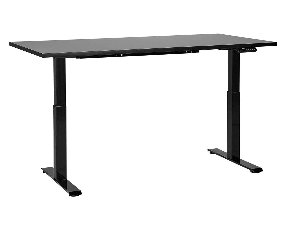Electrically Adjustable Desk Black Tabletop Black Steel Frame 160 x 72 cm Sit and Stand Square Feet Modern Design Beliani