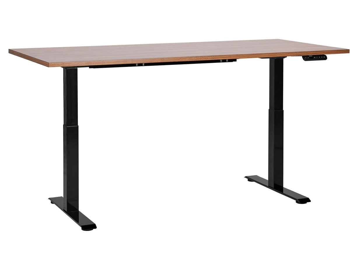 Electrically Adjustable Desk Dark Wood Tabletop Black Steel Frame 160 x 72 cm Sit and Stand Square Feet Modern Design Beliani