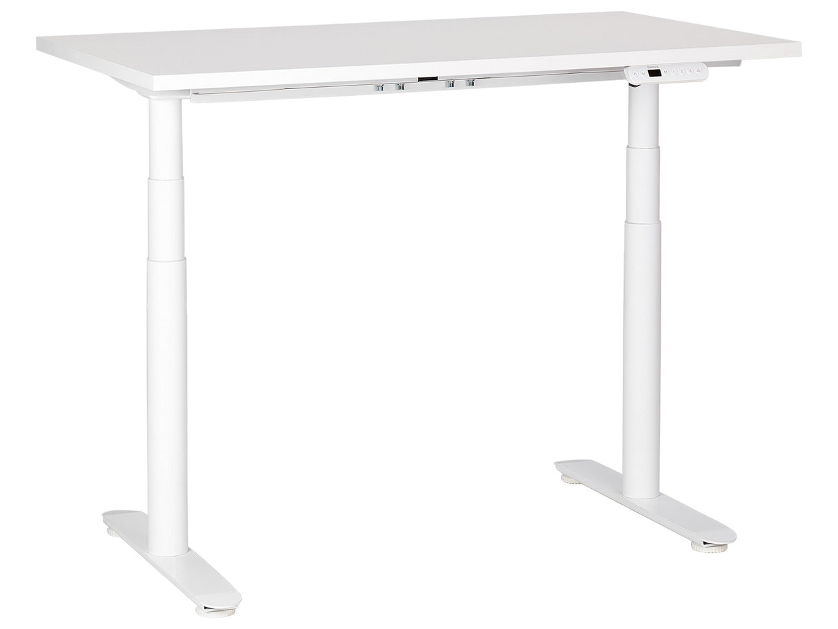 Electrically Adjustable Desk White Tabletop White Steel Frame 120 x 72 cm Sit and Stand Round Feet Modern Design Beliani