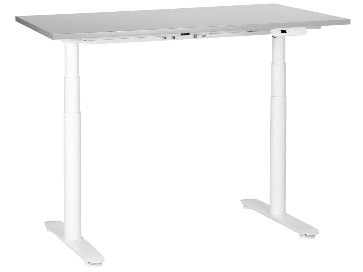 Electrically Adjustable Desk Grey Tabletop White Steel Frame 120 x 72 cm Sit and Stand Round Feet Modern Design Beliani