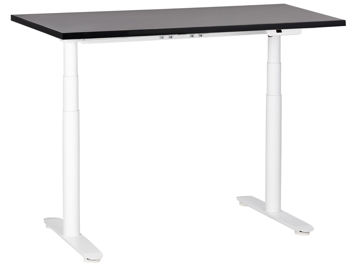 Electrically Adjustable Desk Black Tabletop White Steel Frame 120 x 72 cm Sit and Stand Round Feet Modern Design Beliani