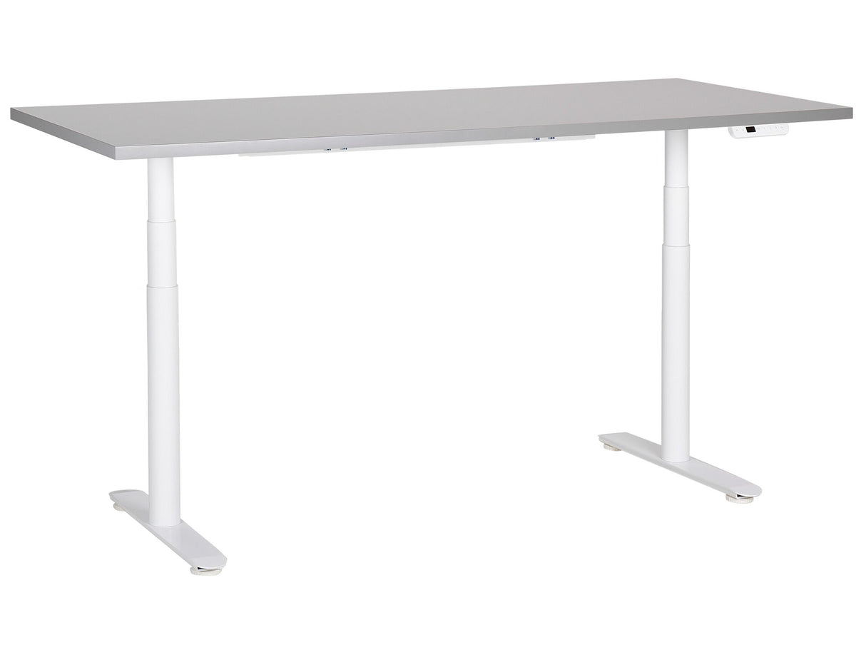 Electrically Adjustable Desk Grey Tabletop White Steel Frame 180 x 80 cm Sit and Stand Round Feet Modern Design Beliani