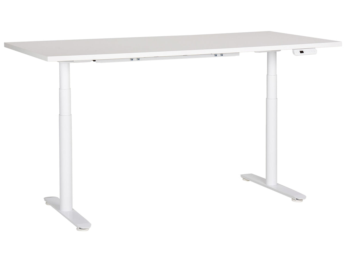 Electrically Adjustable Desk White Tabletop White Steel Frame 180 x 80 cm Sit and Stand Round Feet Modern Design Beliani
