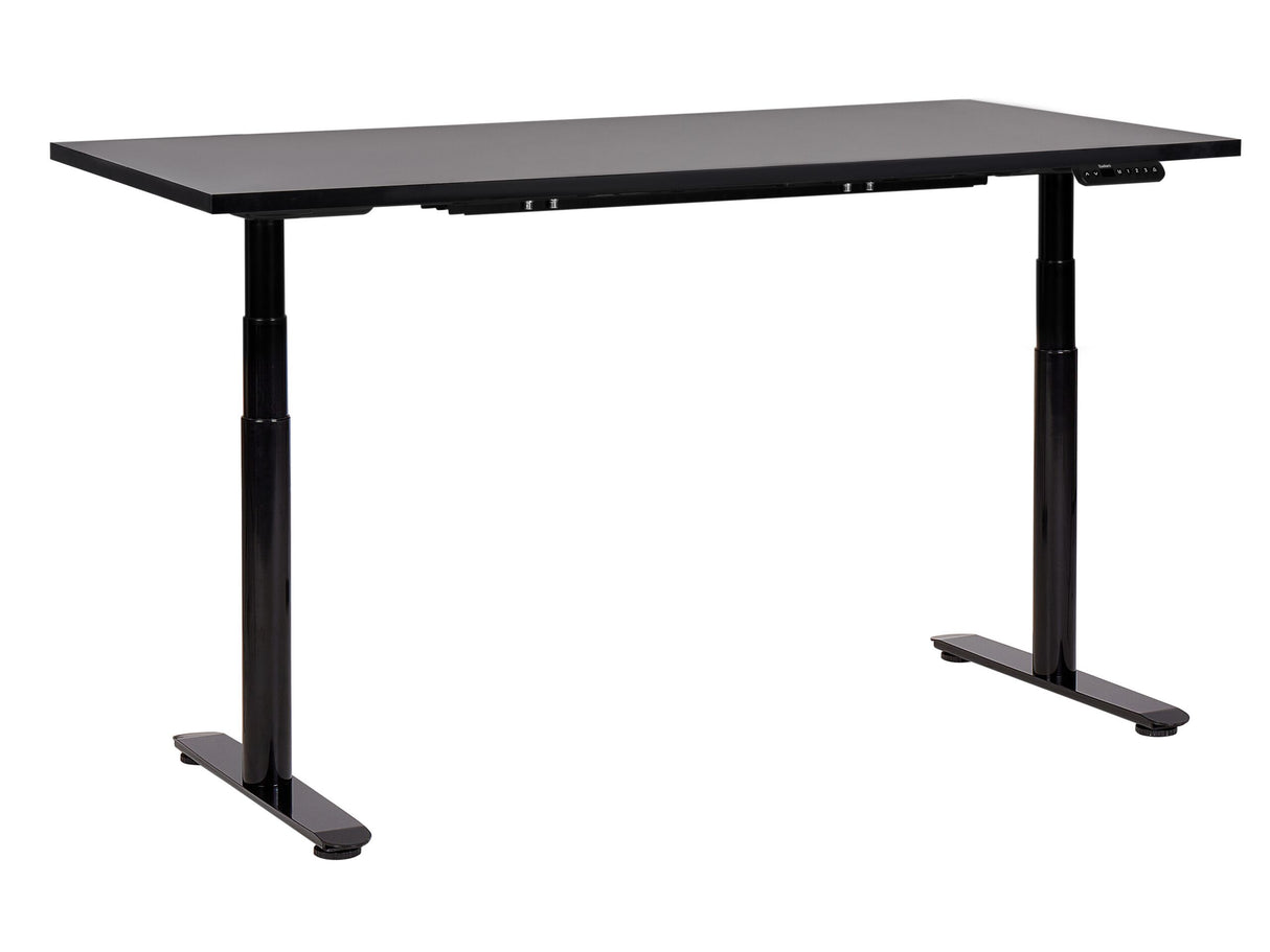 Electrically Adjustable Desk Black Tabletop Black Steel Frame 160 x 72 cm Sit and Stand Round Feet Modern Design Beliani