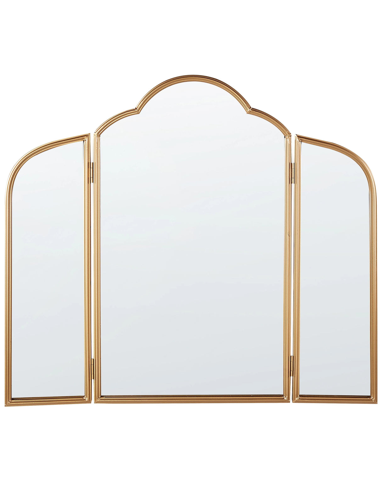 Table Trifold Mirror Gold Metal 87 x 77 cm Two Side Wings Folding Make-up Beliani