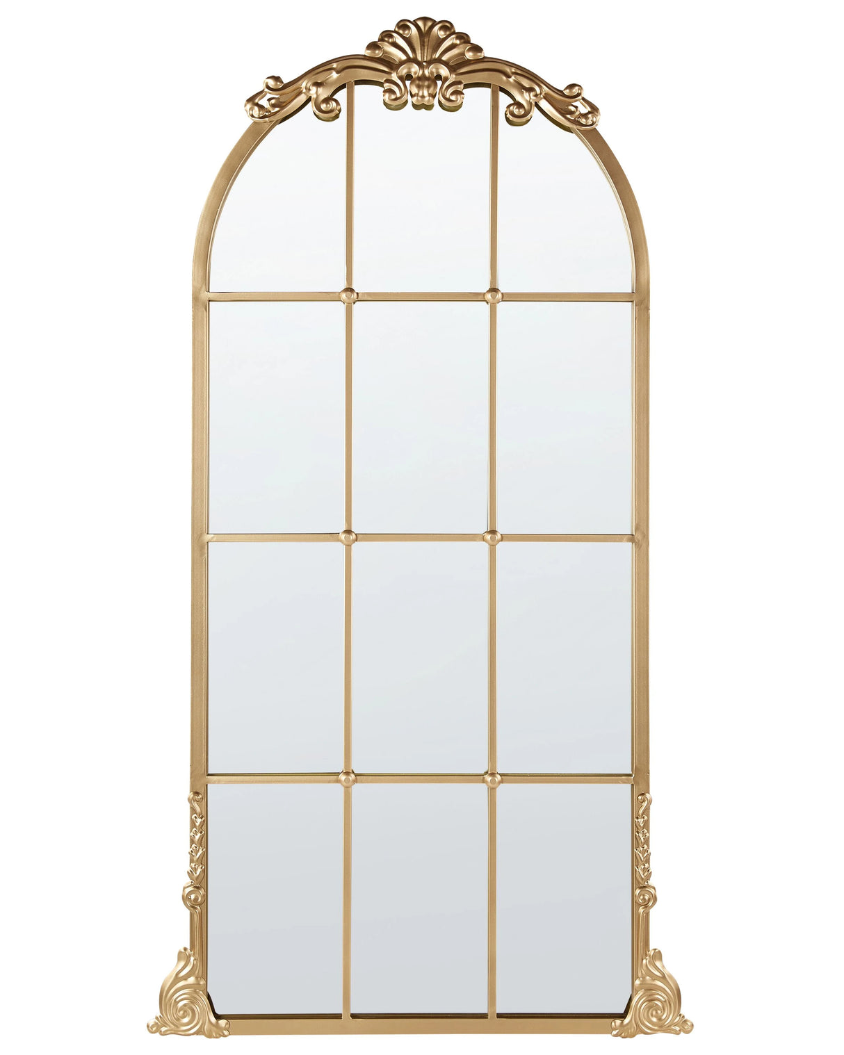 Wall Mirror Gold Metal 66 x 124 cm Wall Mounted Window Decorative Mirror Vinatge Style Hanging Decor Beliani