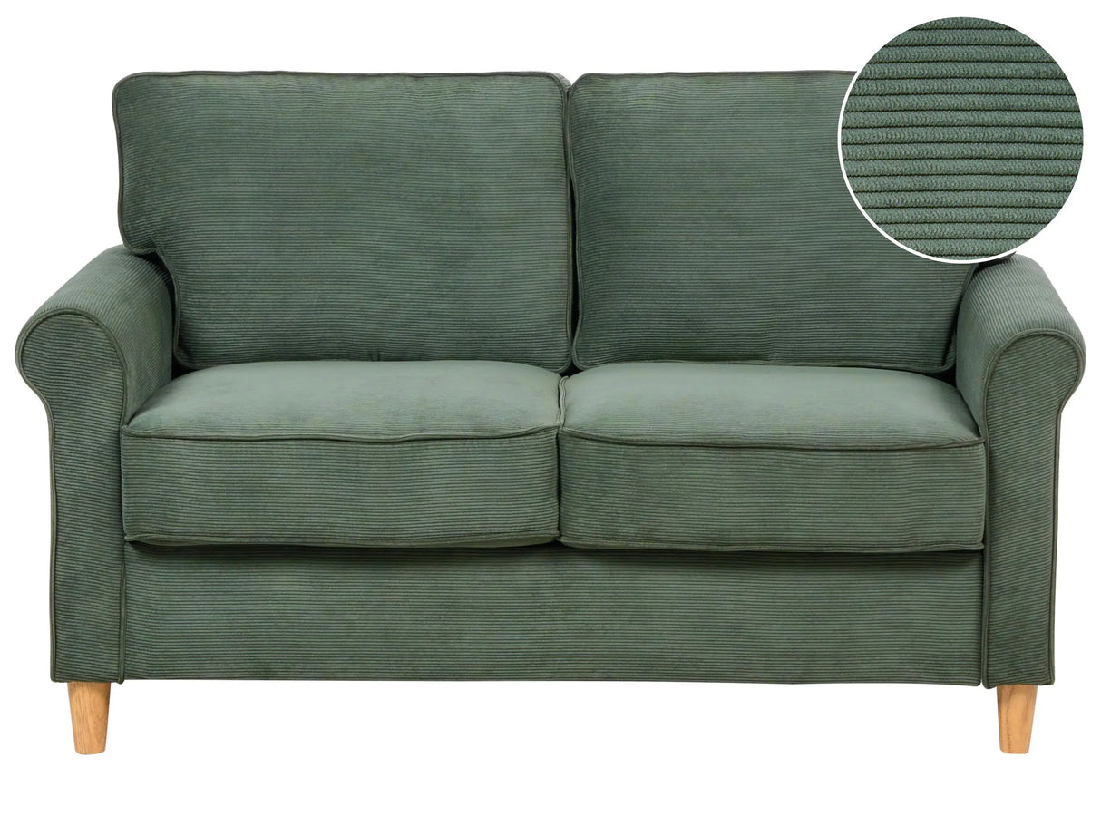 Sofa Dark Green Jumbo Cord Fabric Wooden Frame Pocket Springs Living Room Ribbed 2 Seater Beliani