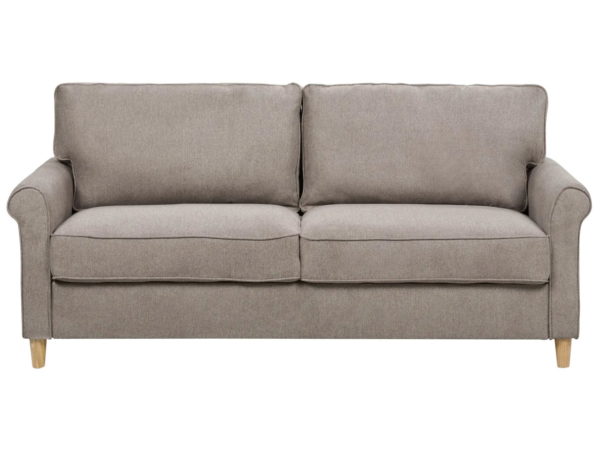 3 Seater Sofa Light Brown Fabric Wooden Frame Cushioned Seat Living Room Beliani