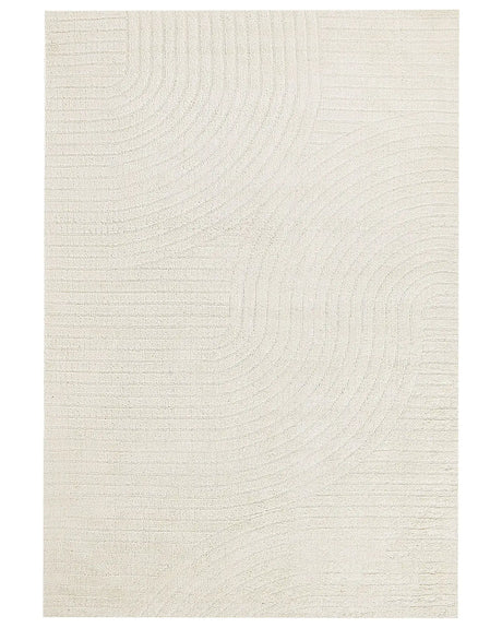 Area Rug Beige Wool 160 x 230 cm Abstract Pattern Motif Carved Living Room Bedroom Modern Minimalist Design Beliani