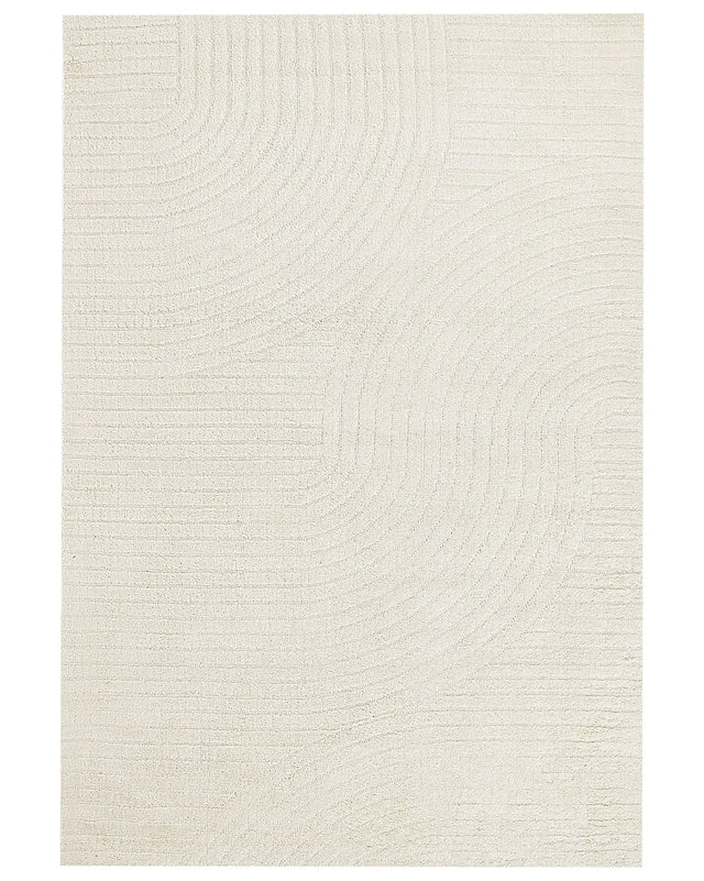 Area Rug Beige Wool 160 x 230 cm Abstract Pattern Motif Carved Living Room Bedroom Modern Minimalist Design Beliani