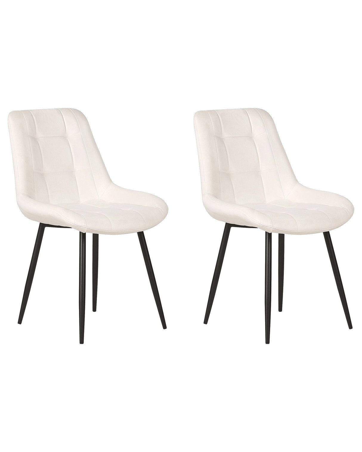 Set of 2 Dining Chairs Off White Velvet Black Iron Legs Modern Upholstered Chairs Beliani