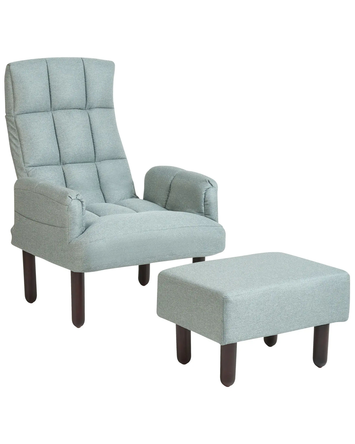 Recliner Chair Mint Grey Linen 65L x 65W x 92H cm Ottoman Padded Wooden Legs Beliani