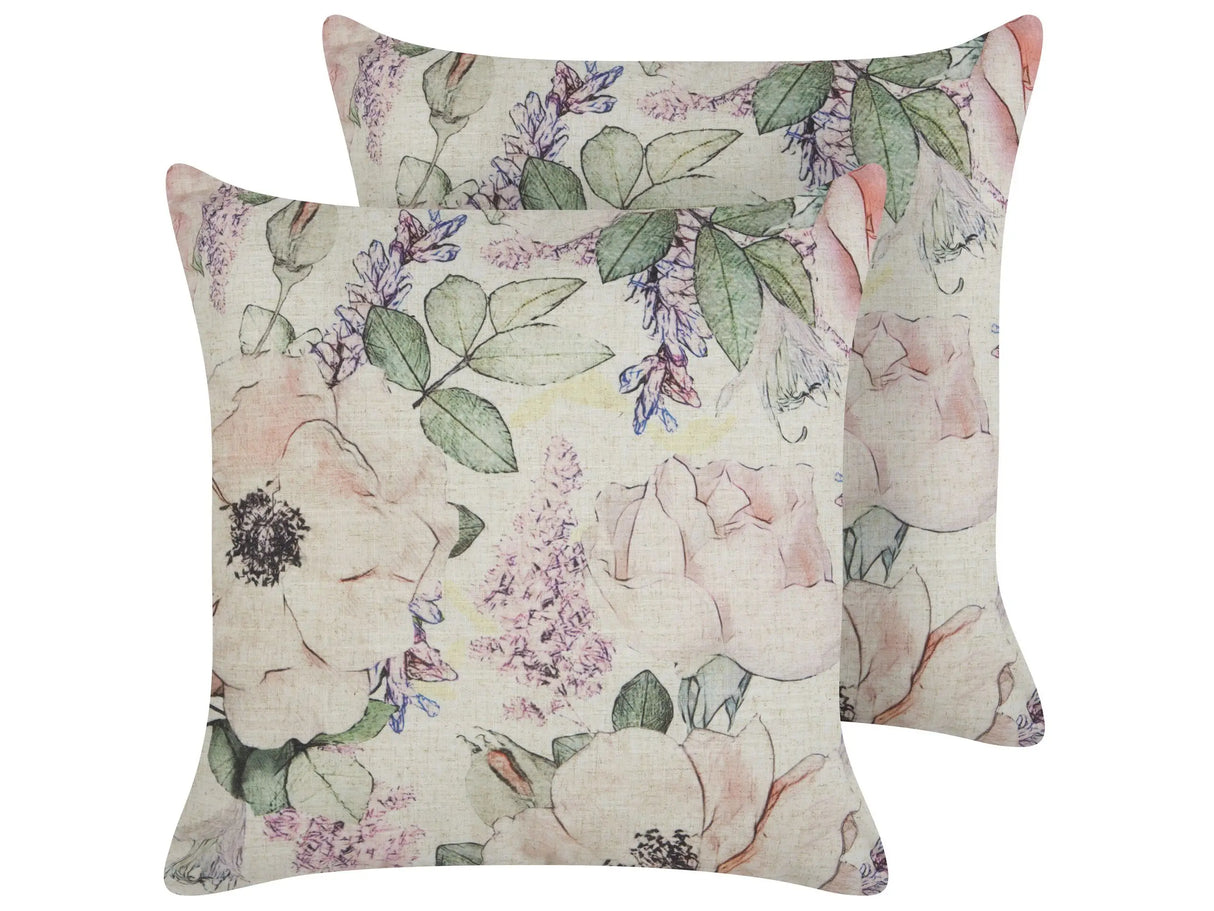 Set of 2 Decorative Cushions Violet Multicolour Floral Pattern 45 x 45 cm Vintage Boho Decor Accessories Beliani