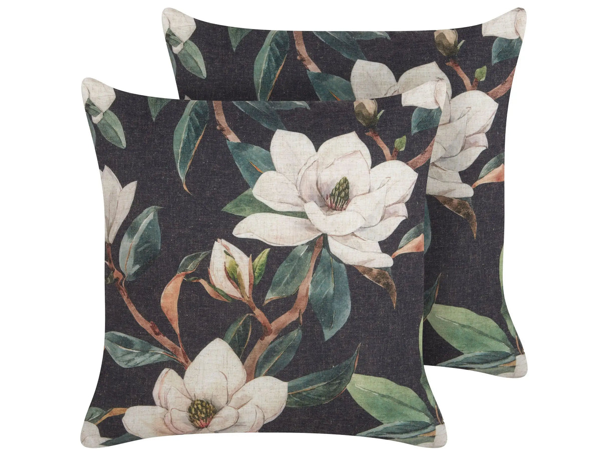 Set of 2 Decorative Cushions Black Multicolour Floral Pattern 45 x 45 cm Vintage Boho Decor Accessories Beliani