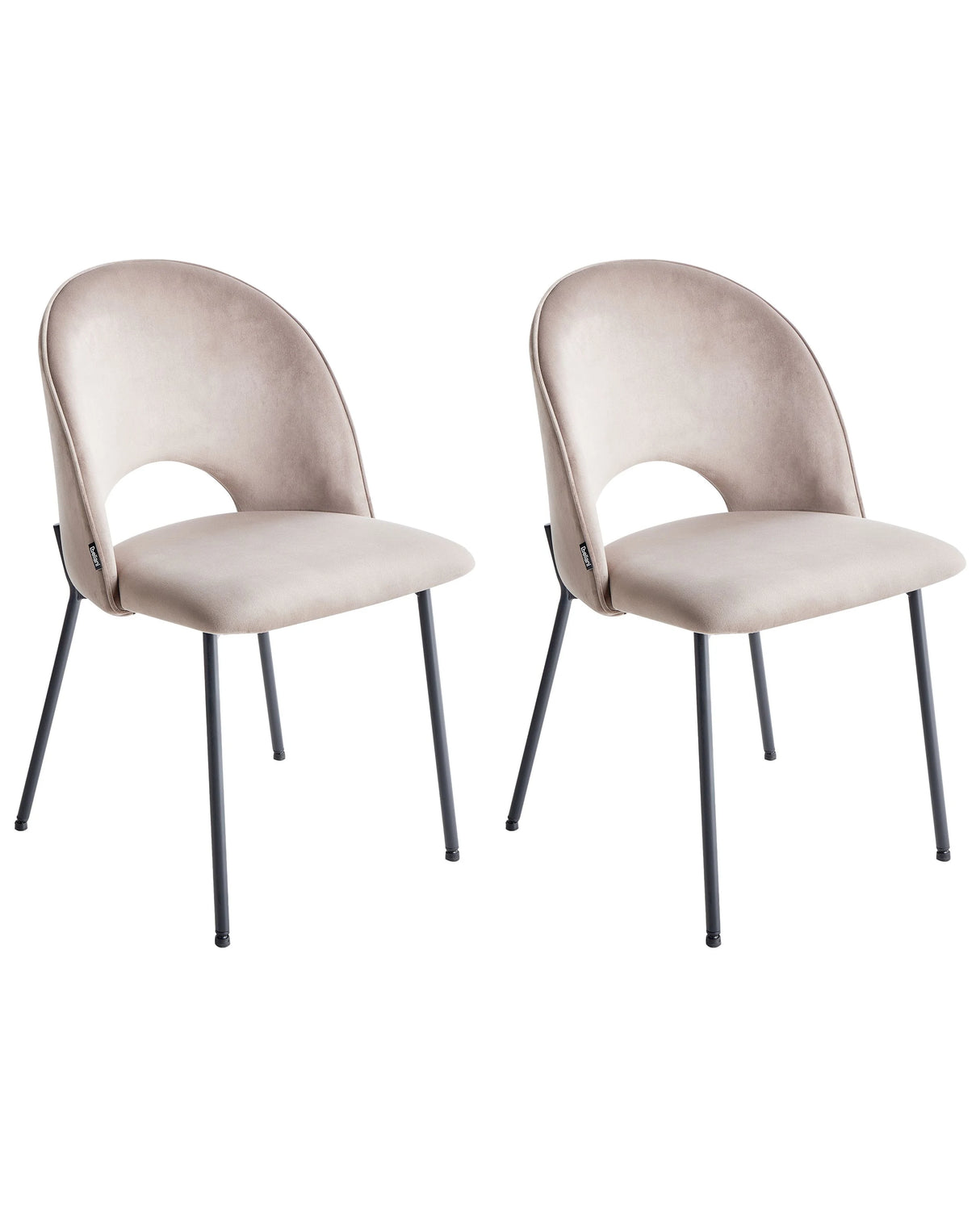 Set of 2 Dining Chairs Taupe Velvet Upholstery Black Legs Retro Glamour Beliani