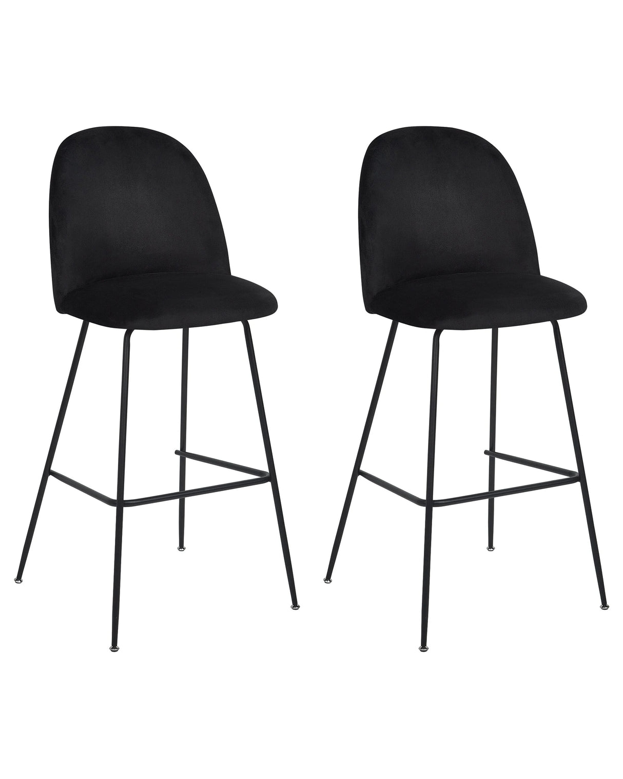 Set of 2 Bar Chairs Black Velvet Upholstery Black Steel Frame Counter Height Seat Dining Room Furniture Glam Design Beliani