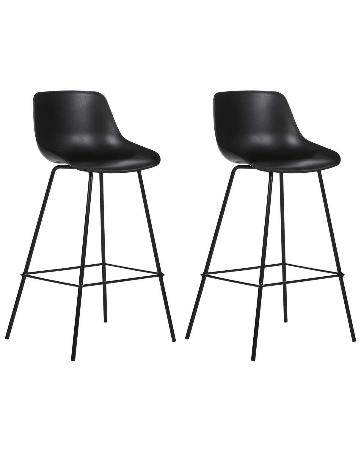 Set of 2 Bar Chairs Black Plastic Seat Counter Height Bar Stools Metal Legs Beliani