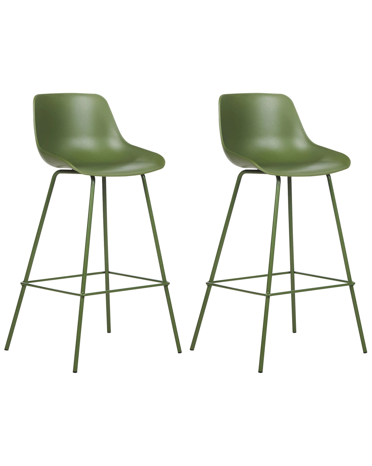 Set of 2 Bar Chairs Green Plastic Seat Counter Height Bar Stools Metal Legs Beliani