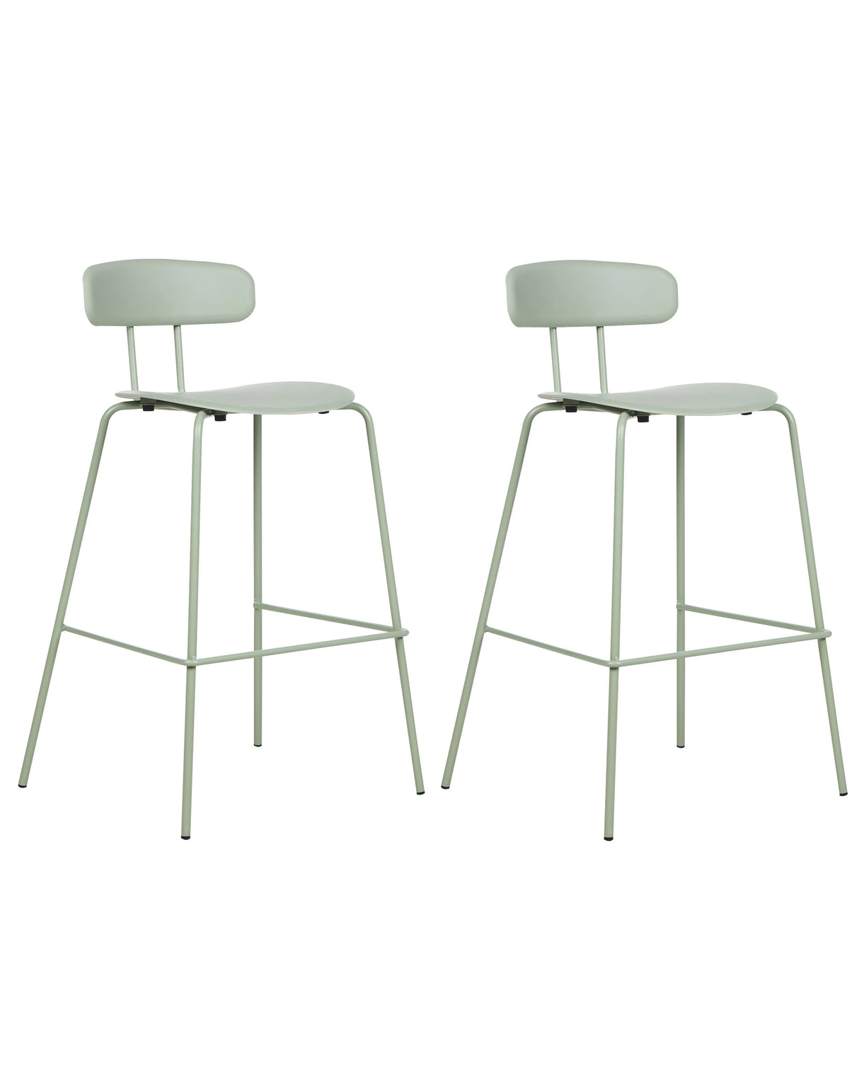 Set of 2 Bar Chairs Light Green Plastic Seat Counter Height Bar Stools Metal Legs Beliani
