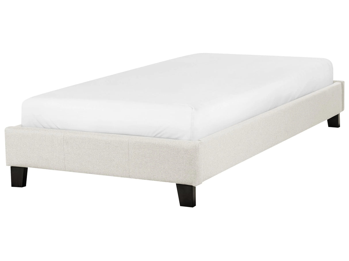 EU Single Size Bed 3ft Light Beige Fabric Slatted Frame without Headboard Beliani
