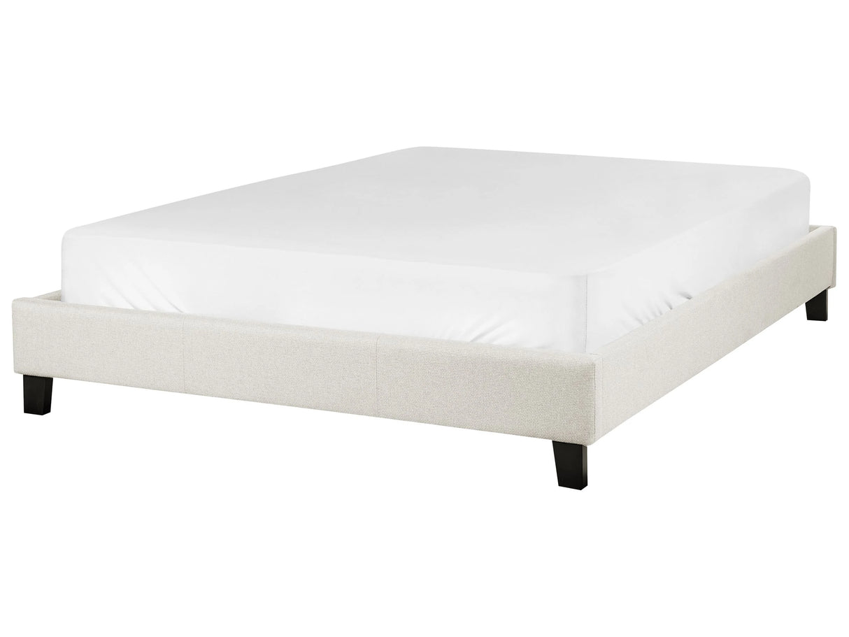 EU Double Size Bed 4ft6 Light Beige Fabric Slatted Frame without Headboard Beliani
