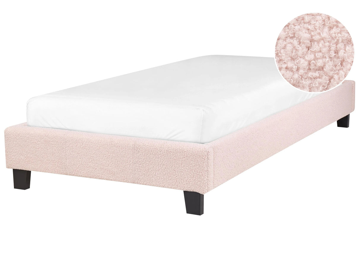 EU Single Size Bed 3ft Light Pink Fabric Slatted Frame without Headboard Beliani