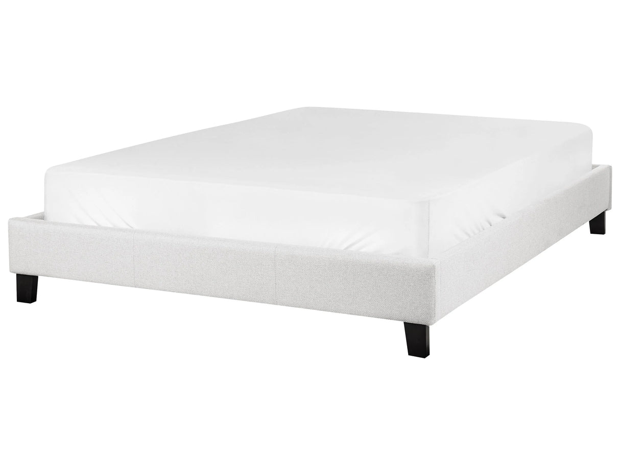 EU Double Size Bed 4ft6 Light Grey Fabric Slatted Frame without Headboard Beliani