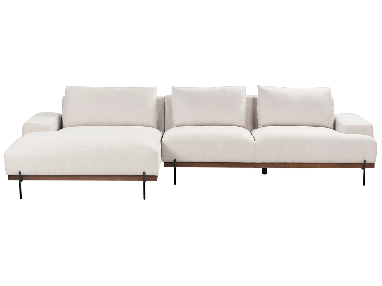 Right Hand Corner Fabric Sofa Beige Fabric Metal Legs 3 Seater Minimalistic Style Beliani