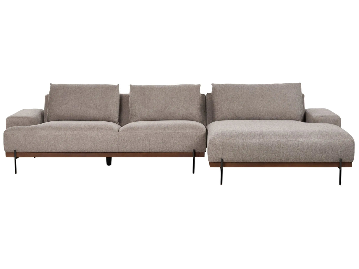 Left Hand Corner Sofa Light Brown Fabric Metal Legs 3 Seater Minimalistic Style Beliani