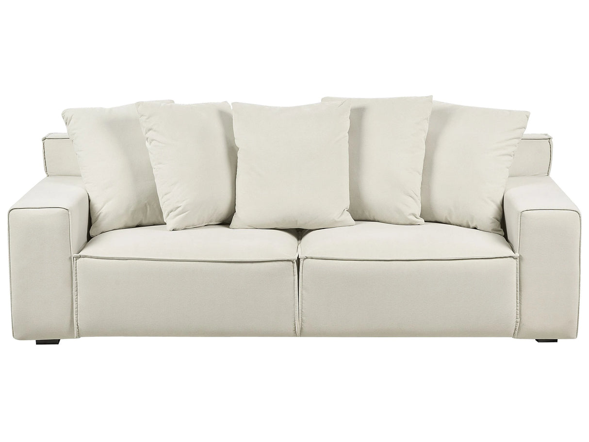 3 Seater Sofa Off-White Velvet Upholstery with Cushions Comfortable Couch for 3 People Modern Living Room Beliani