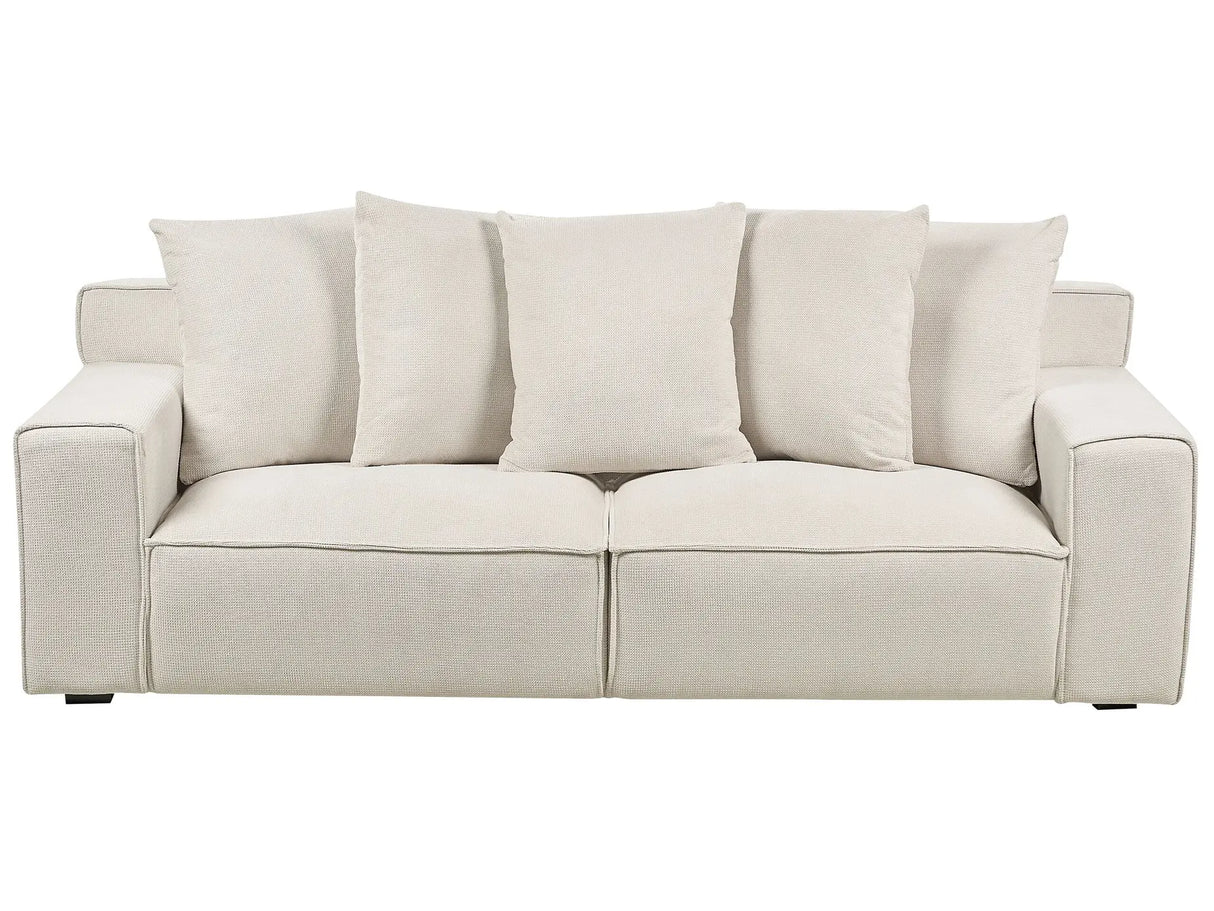 3 Seater Sofa Off-White Chenille Fabric Upholstery with Cushions Comfortable Couch for 3 People Modern Living Room Beliani