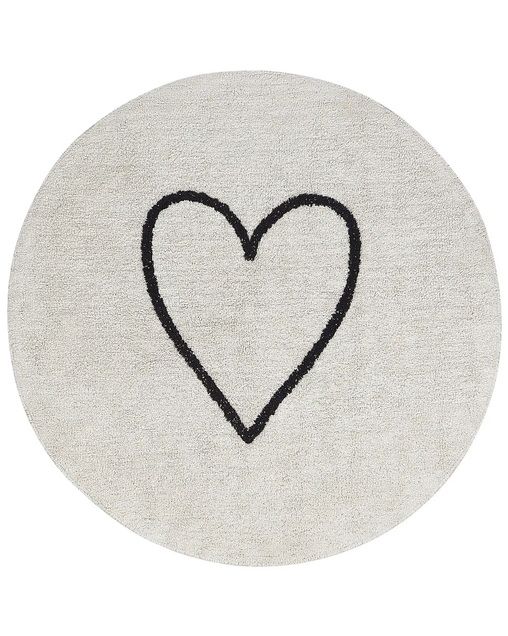 Area Rug Beige and Black Cotton  140 cm Round with Heart Pattern Boho Style Living Room Kids Children's Room Beliani