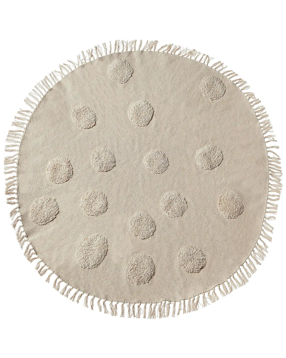 Area Rug Beige Cotton  140 cm Round Decorative Tassels Boho Style Living Room Kids Children's Room Beliani