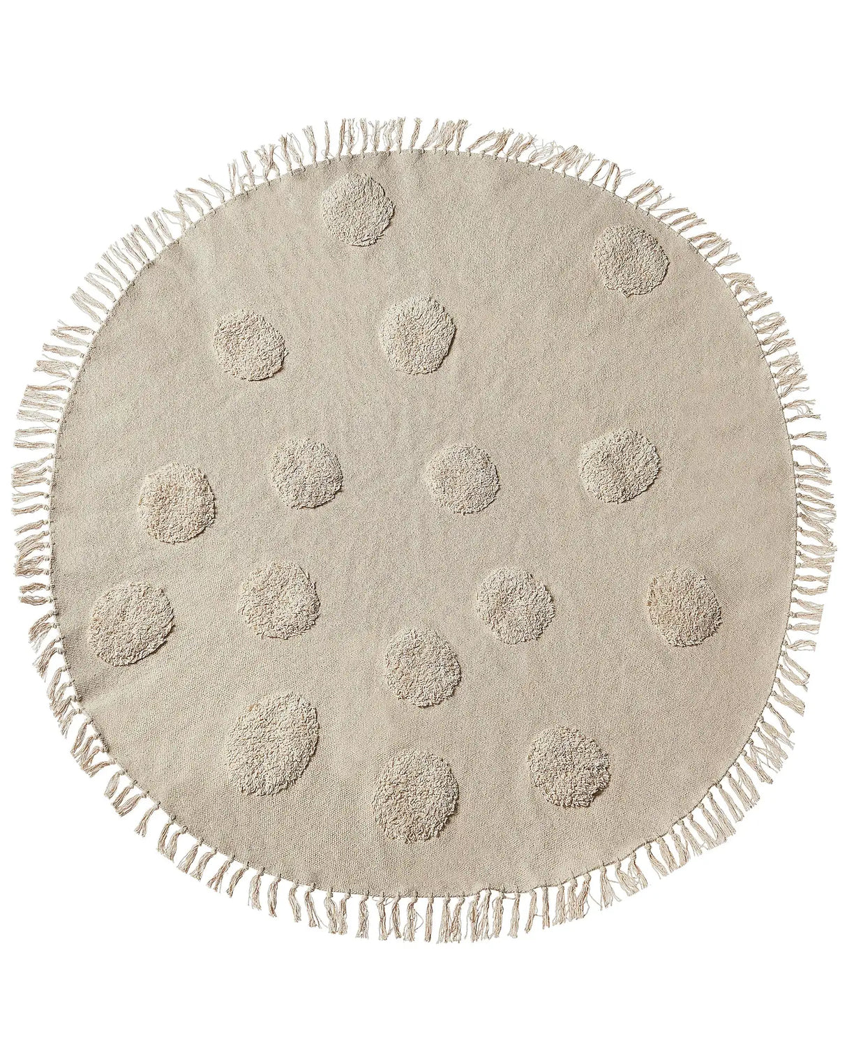 Area Rug Beige Cotton  140 cm Round Decorative Tassels Boho Style Living Room Kids Children's Room Beliani